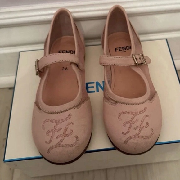 Fendi Other - Fendi Girls Pink Leather Mary Jane Flats FF Logo EU 26 US 9